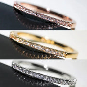 Huitan Three Colors Simple Band Ring for Women with Shiny Cubic Zirconia Brass Plated Jewelry Anniversary Gift