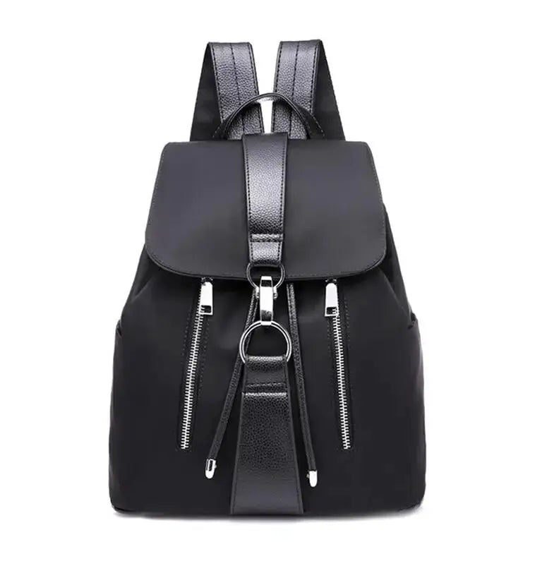 Women's backpack Simples Market black nylon with silver zippers