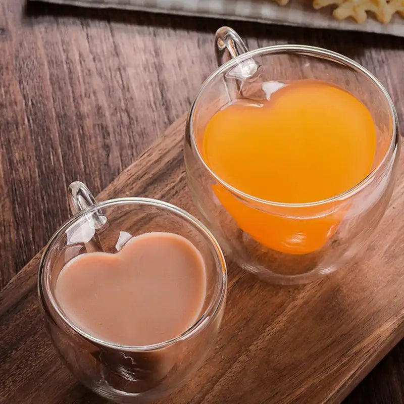 Heart Shaped Double Walled Glass Mug For Couples Heat Resistant Tea Coffee Drinkware