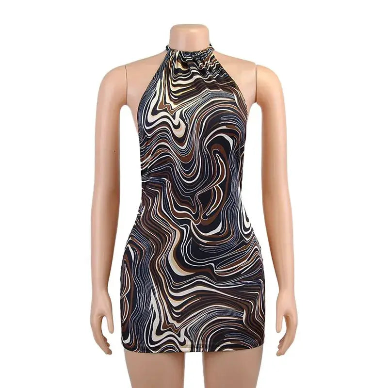 Black Bodycon Halter Dress Women Backless Cutout Mini Sleeveless Party