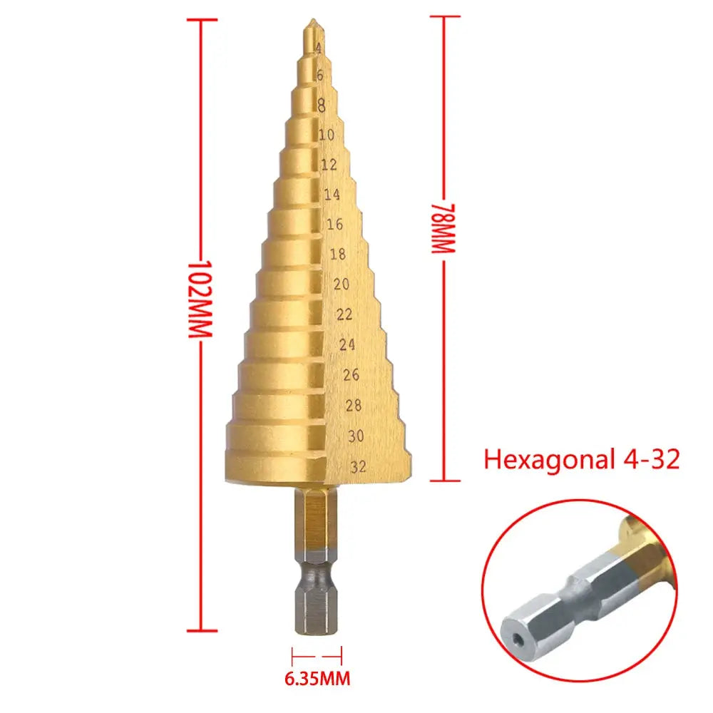 Titanium Coated HSS Step Drill Bit 4 To 32 Mm 4 To 20 Mm Metal Wood Hole Cutter Cone Design
