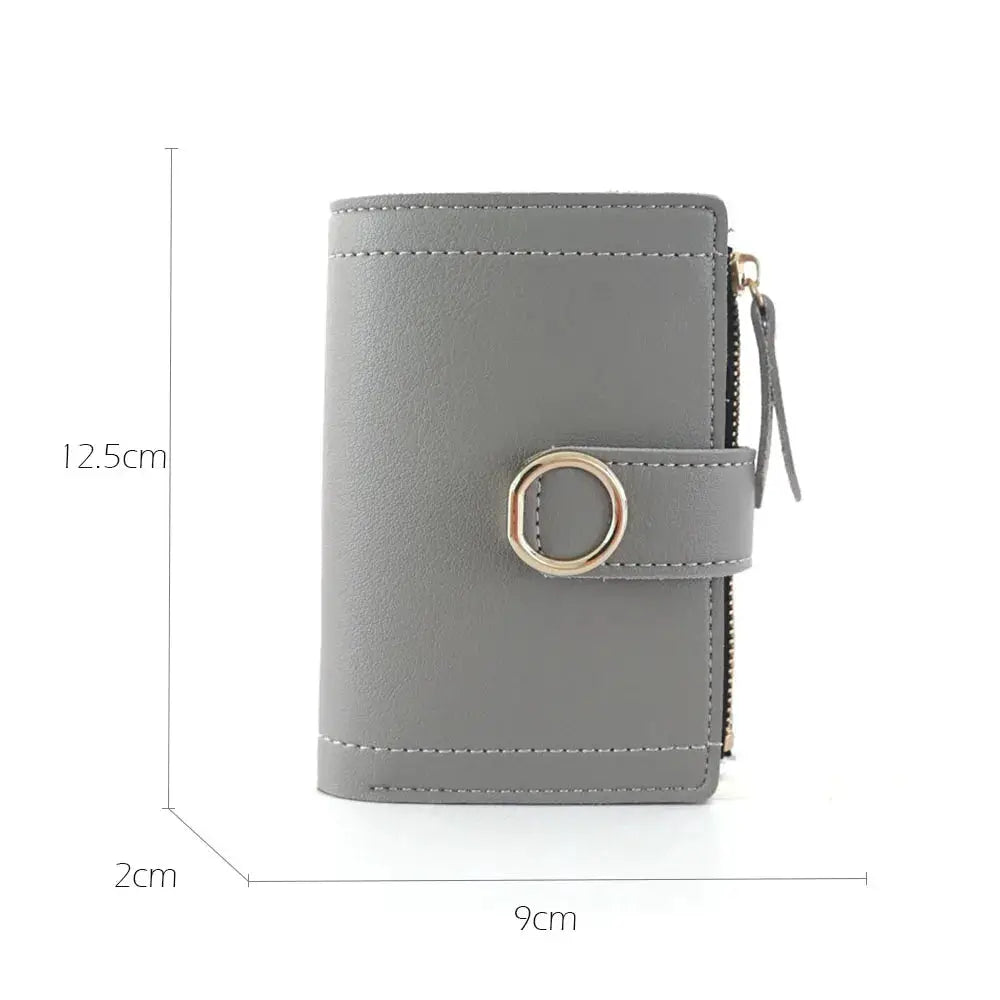 Simples Market gray PU short wallet for women with zipper and ring strap, 9x12.5x2 cm