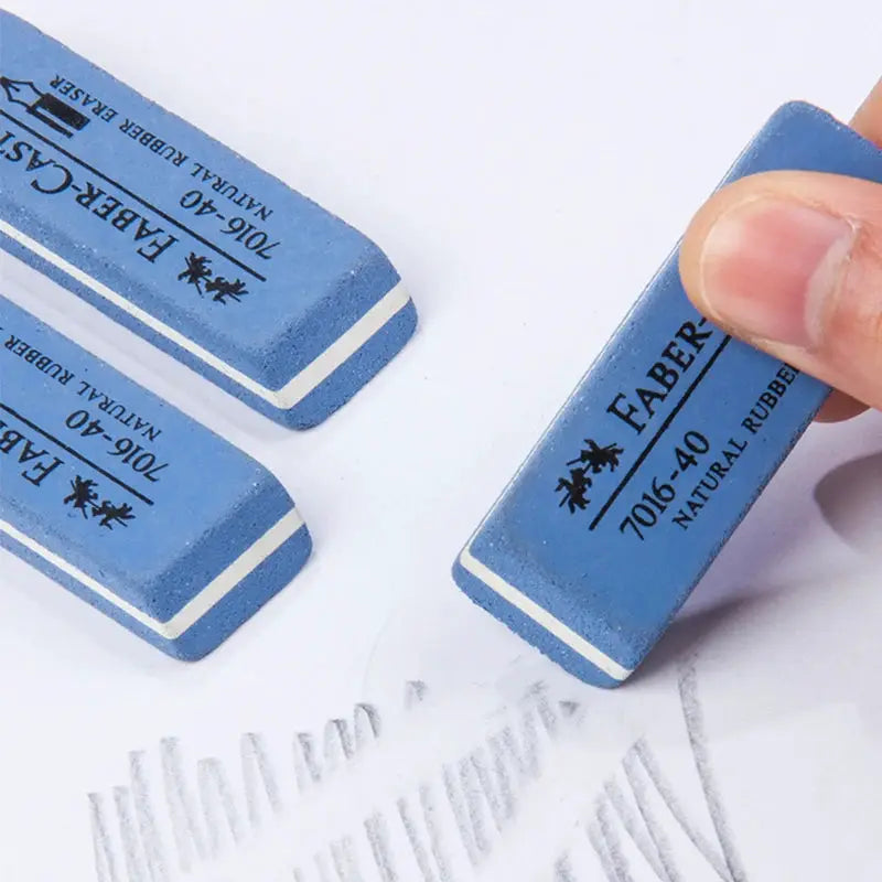 Faber-Castell erasers, blue natural rubber, 3-pack for gel, ink, ballpoint and fountain pens
