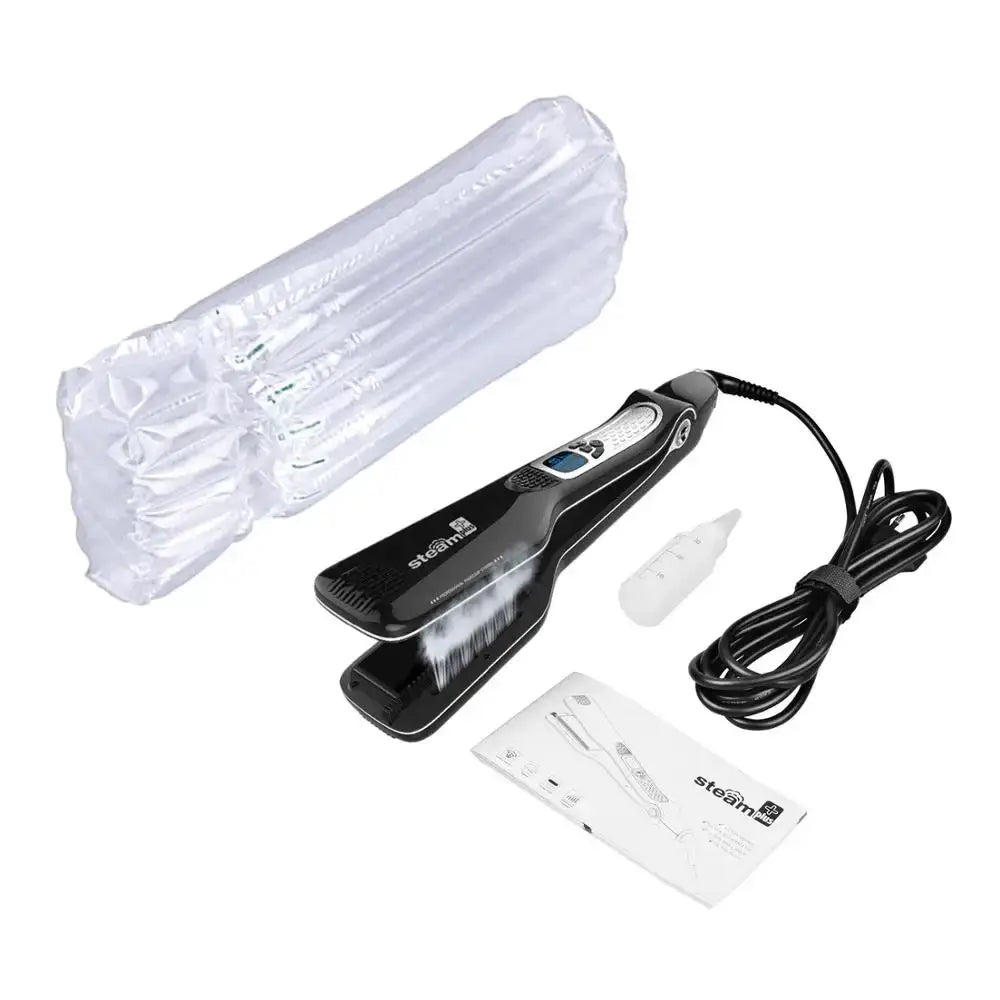 Professional steam flat iron with wide titanium plates, dual voltage Simples Market