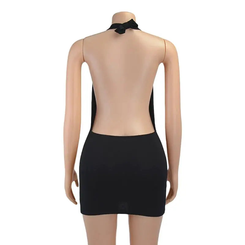 Black Bodycon Halter Dress Women Backless Cutout Mini Sleeveless Party