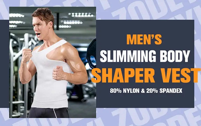 Men's slimming body shaper vest by Simples Market, white nylon-spandex compression undershirt