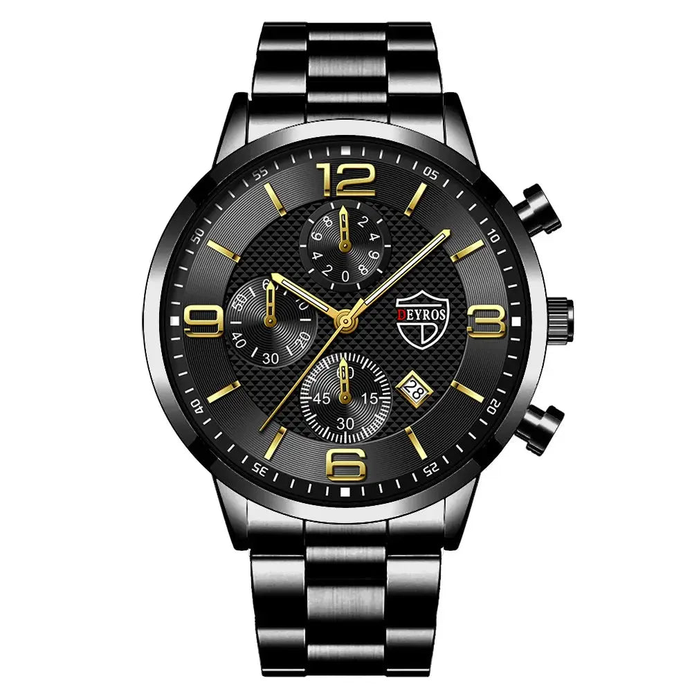 LuxAurum Mens Luxury Business Watch Stainless Steel Quartz With Calendar And Luminous Hands
