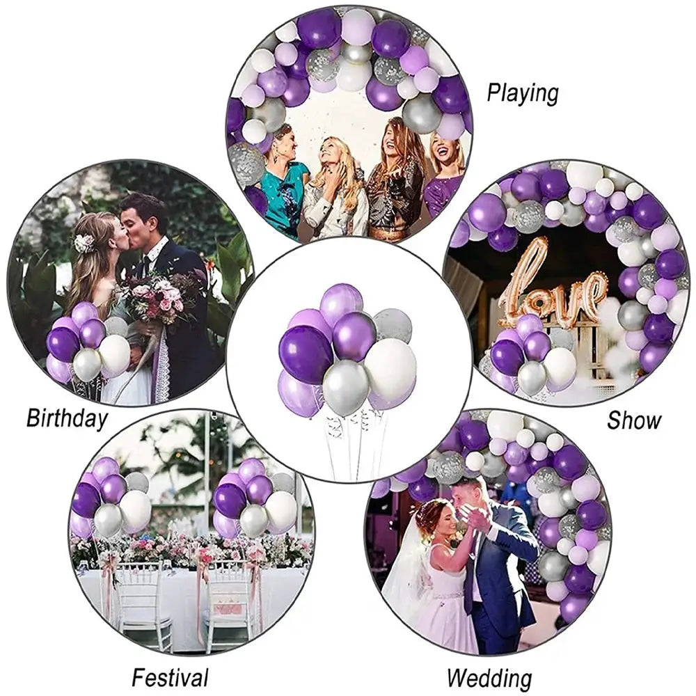 40 Pack Matte Confetti Balloons Silver White Purple For Wedding And Birthday Decor