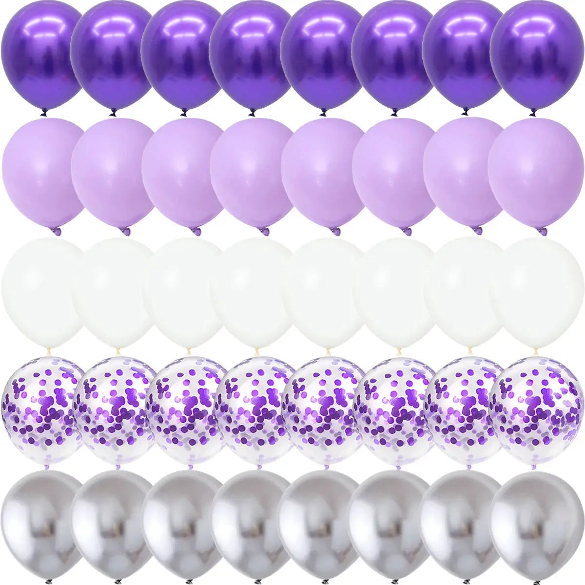 40 Pack Matte Confetti Balloons Silver White Purple For Wedding And Birthday Decor