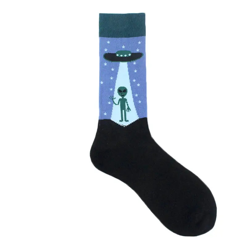 Cotton Happy Funny Socks For Men Women Unisex Crew Socks Alien Planet Shark Dinosaur Novelty Design