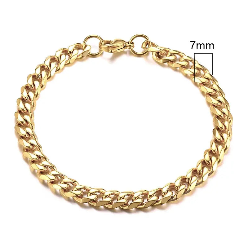Vnox Stainless Steel Cuban Link Bracelet Unisex Curb Chain for Men and Women with Lobster Clasp