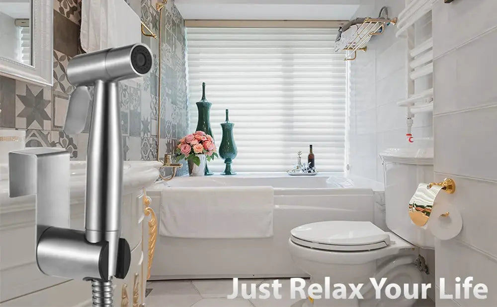 Simples Market toilet bidet handheld sprayer set in stainless steel with black handle and hose