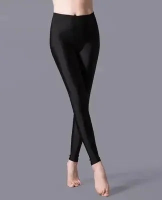 Women shiny black leggings with stretchable spandex for casual wear