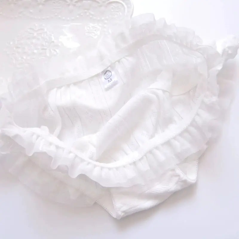 Simples Market white cotton ruffle panties with bow, breathable high-elasticity underwear