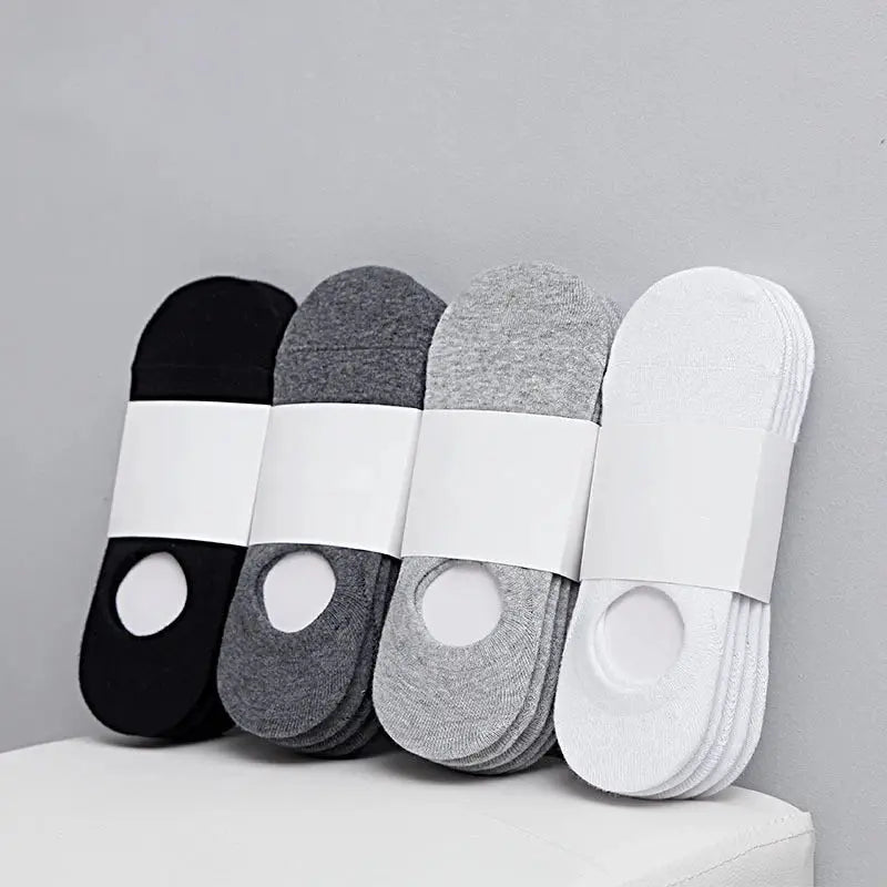 5 Pairs Mens Invisible No Show Ankle Socks Cotton Polyester Blend With Silicone Grip