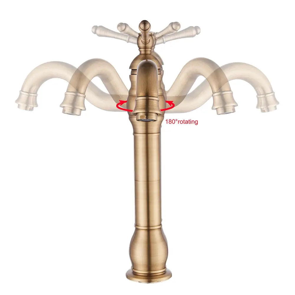 Antique brass basin vessel sink faucet, deck-mounted single-hole hot and cold mixer, Simples Market