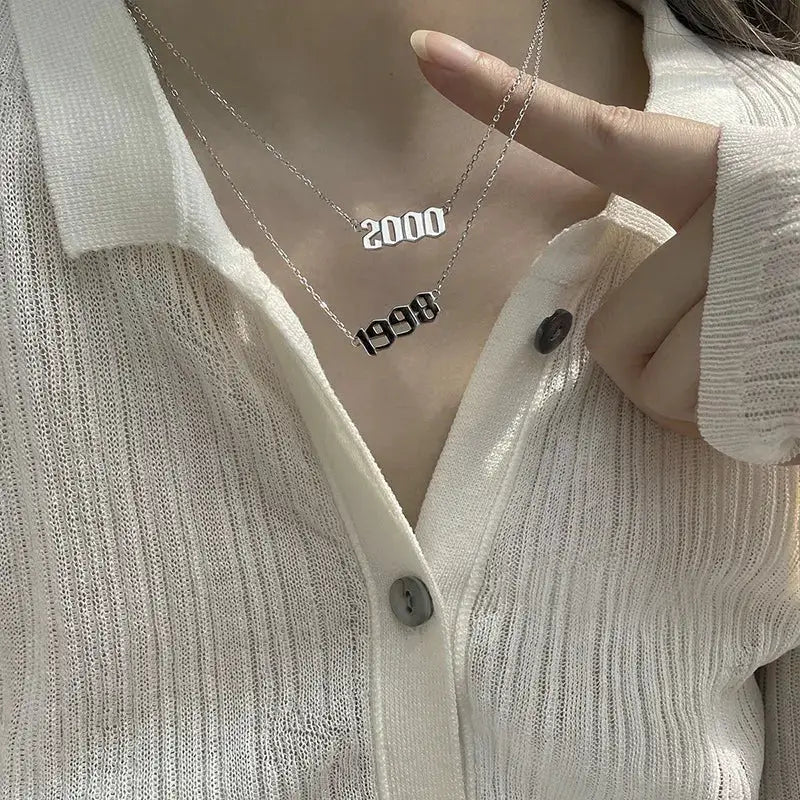 Stainless Steel Birth Year Necklace 1980 To 2021 For Women And Men Choker Date Number Pendant Jewelry Commemorative Gift