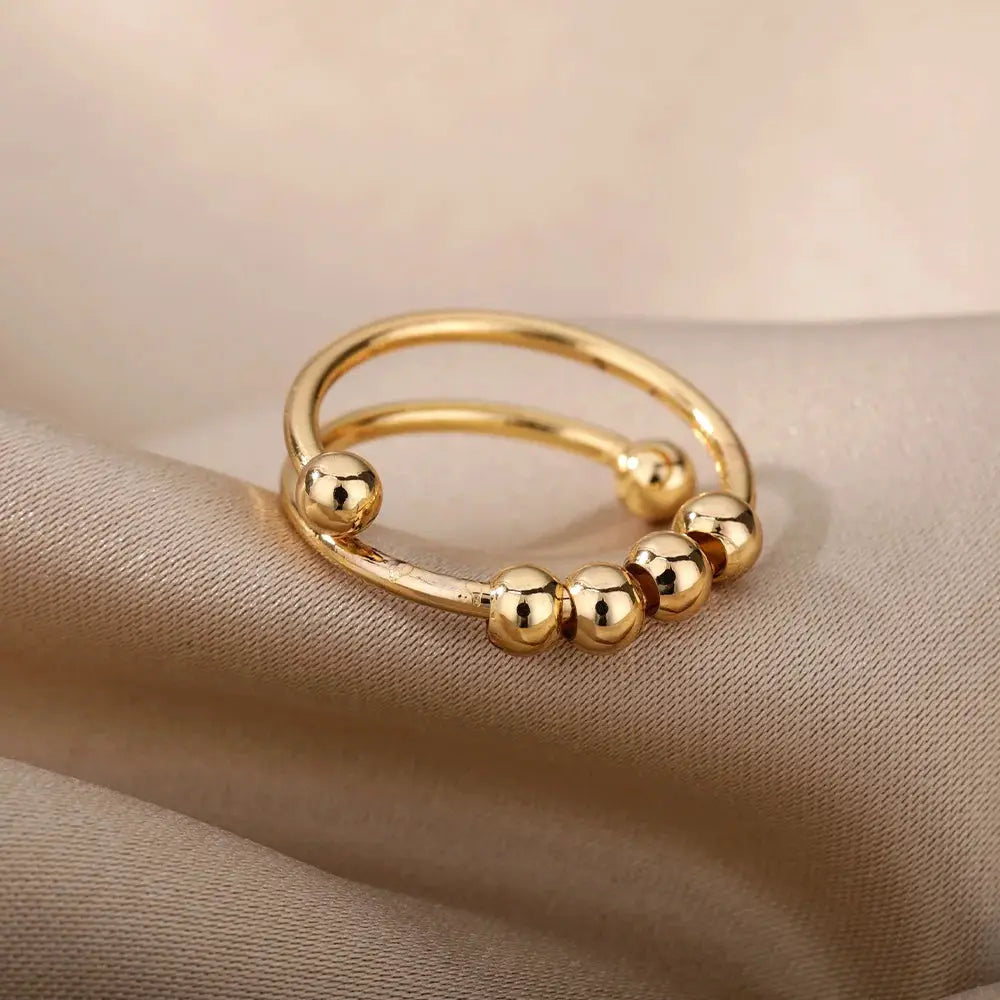 Adjustable Stainless Steel Spinner Ring For Women Anxiety Relief Beads Freely Rotating Anti Stress Jewelry Gift