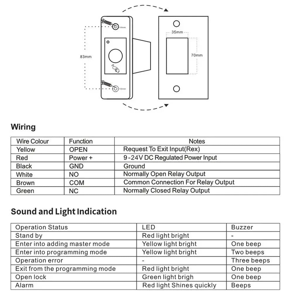 RFID door access reader with embedded fingerprint sensor; metal body, IP66 waterproof.