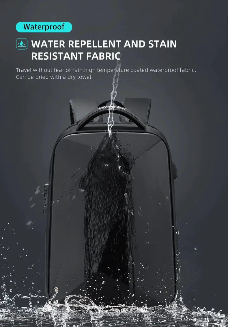 Fenruien laptop backpack, black waterproof fabric with anti-theft design for travel and school