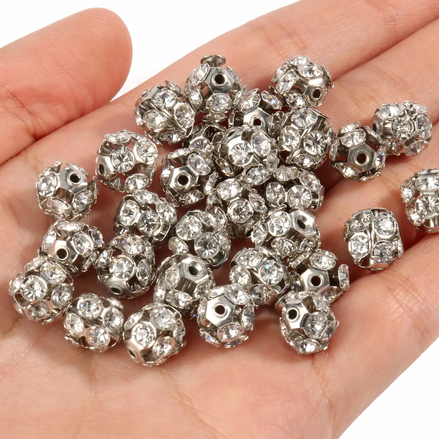 50Pcs AB Color Metal Crystal Beads 6mm 8mm 10mm Rhinestone Ball Shape Loose Beads For Jewelry Making