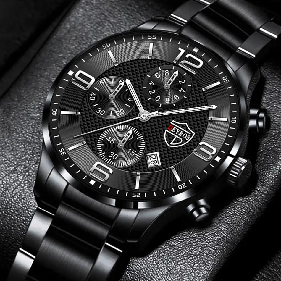 LuxAurum Mens Luxury Business Watch Stainless Steel Quartz With Calendar And Luminous Hands