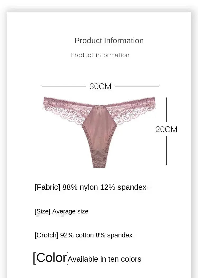 Simples Market pink lace thong, low-rise seamless G-string with hollow sides; nylon/spandex fabric, cotton crotch