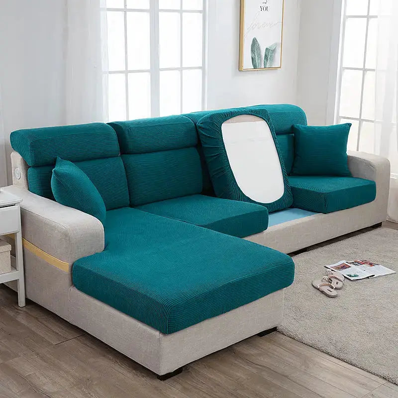 Simples Market teal thickened sofa seat cover set for sectional couch with elastic fabric and cushions