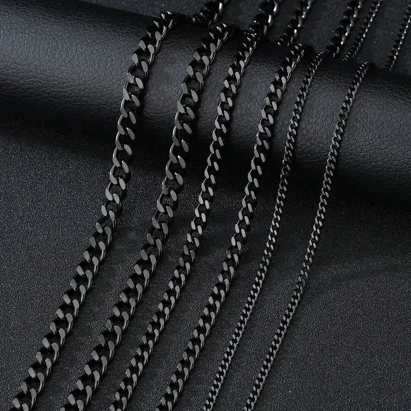 Stainless Steel Punk Curb Cuban Link Necklace 3mm 5mm 7mm For Men Women Black Gold Color Choker