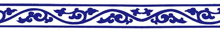 Decorative blue floral border strip on white background.