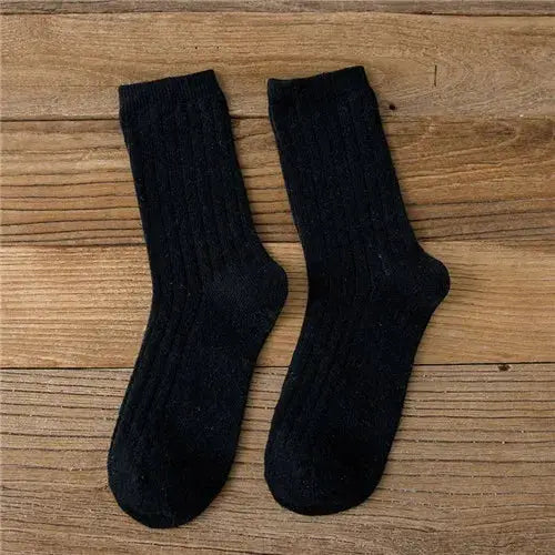 CHAOZHU Thick Warm Merino Wool Rib Socks For Women Solid Colors Loose Fit Japanese Korea Fashion Winter