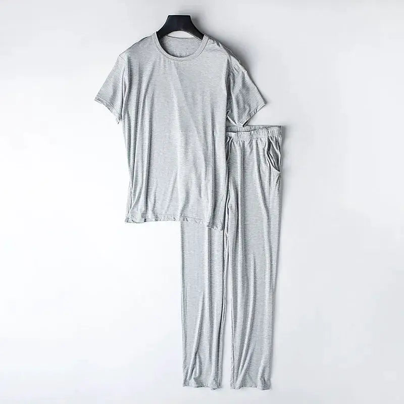 Men's spring and summer new modal pajamas two-piece short-sleeved trousers thin large size loose sports home wear suit sleepwear