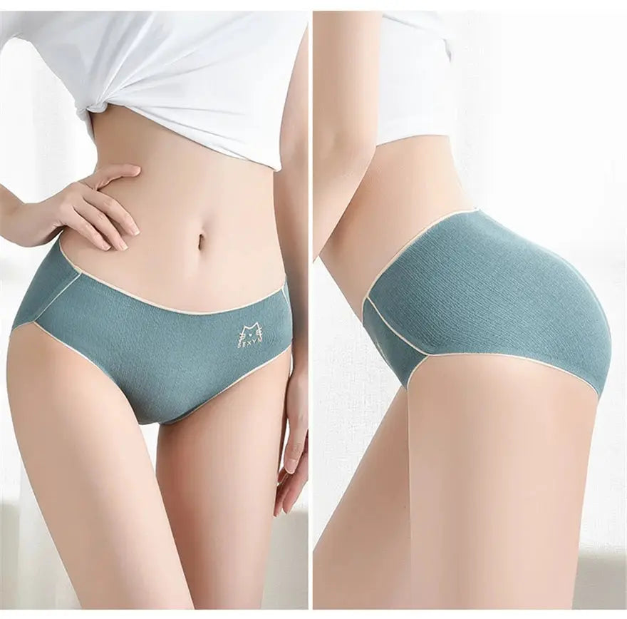 Women's cotton antibacterial seamless panties in teal with cream trim from Simples Market