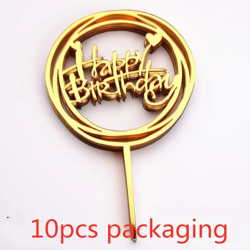 10 Pcs Rose Gold Silver Black Acrylic Cake Toppers Set For Birthday Parties Baby Showers And Dessert Decoration