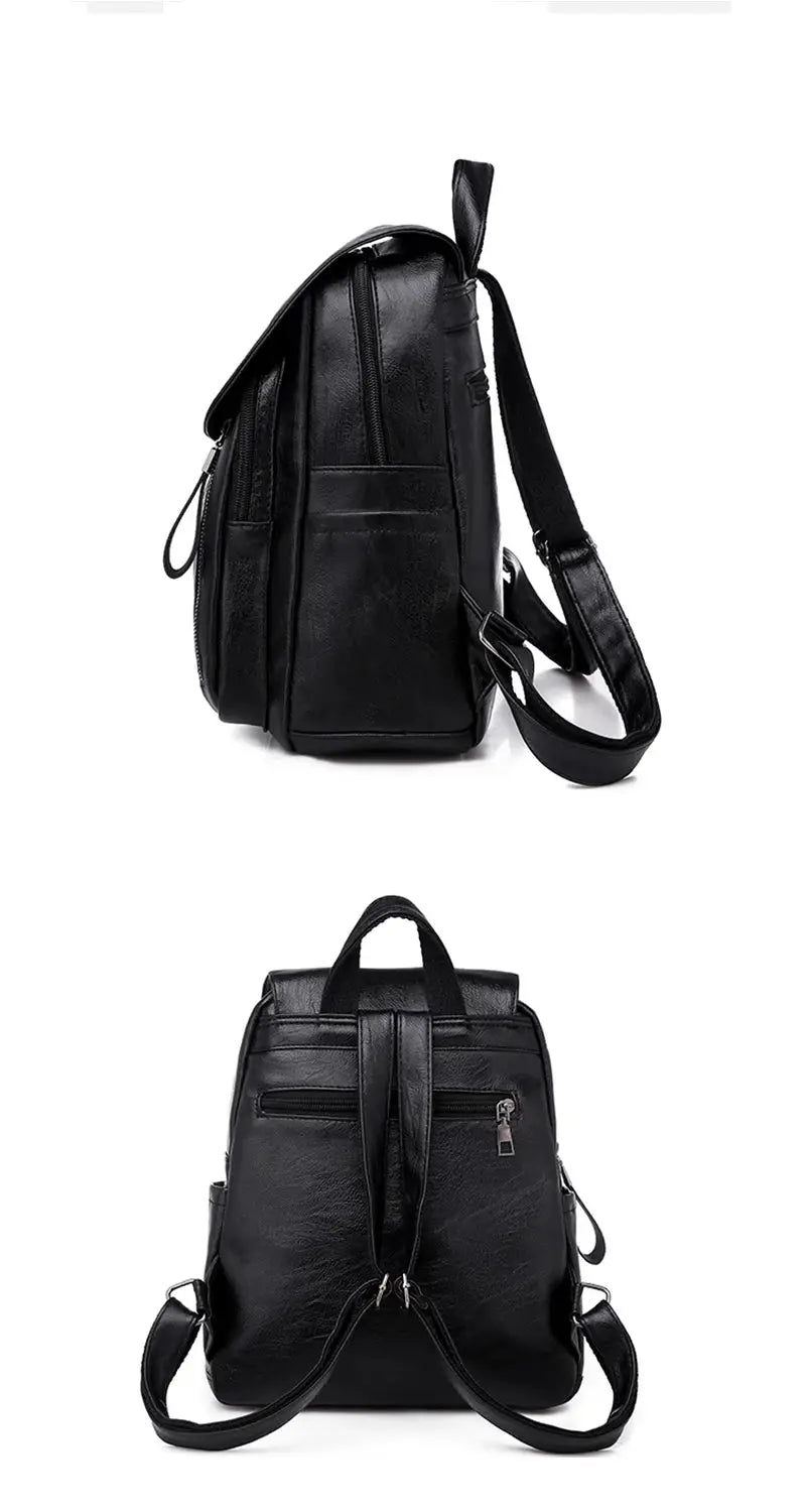 Simples Market Yogodlns black PU leather luxury backpack for women with large capacity and double zippers