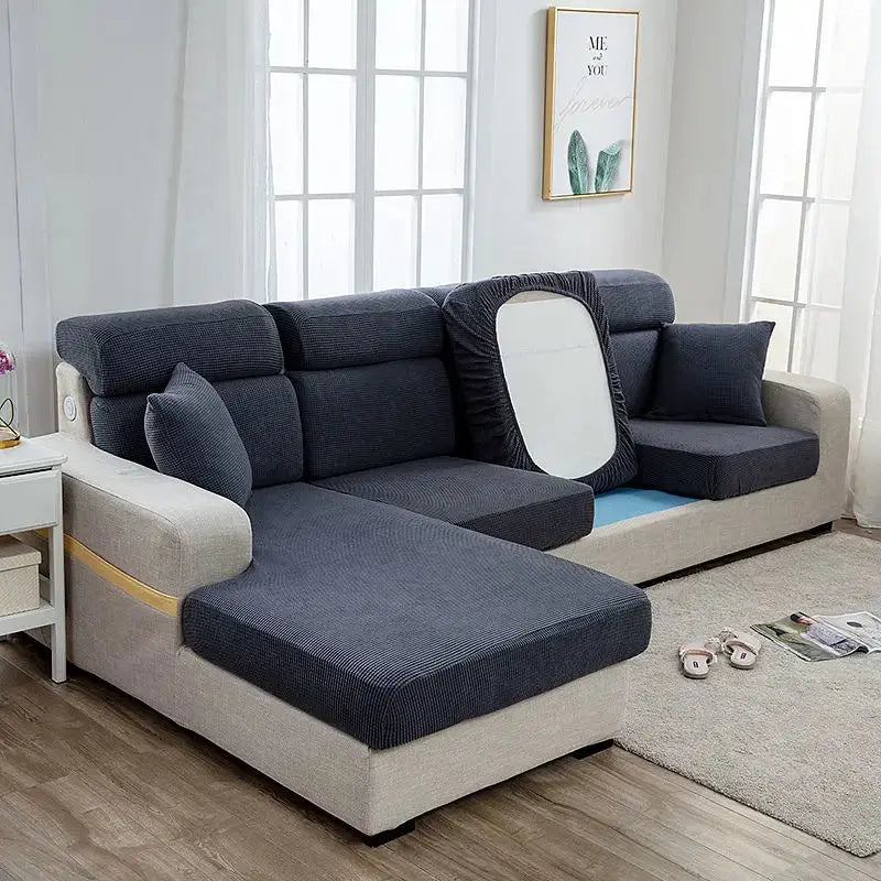 Simples Market sofa seat cover set in navy blue for L-shaped sectional, elastic dustproof protection