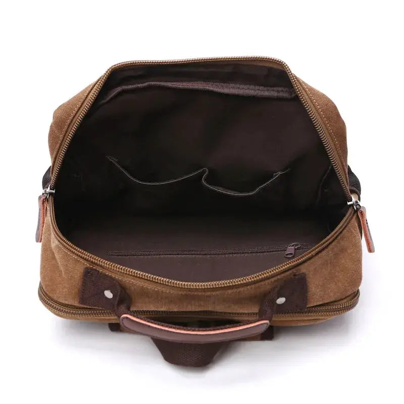 Vintage canvas backpack by Simples Market, brown large-capacity laptop bag for men with interior pockets