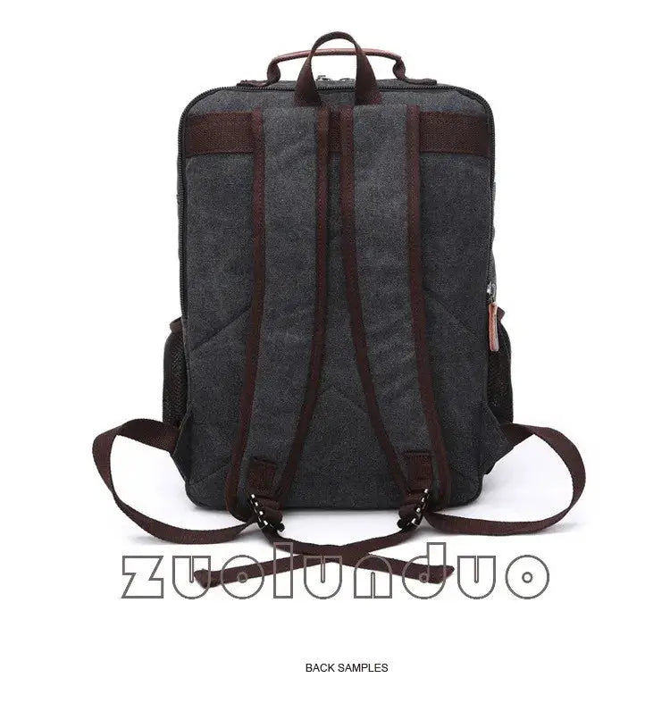 Vintage canvas backpack by Simples Market, large-capacity travel bag for men with brown straps