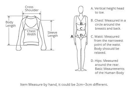 Karrcat Gothic Black Lace Shirt sizing guide with garment and full-body measurement diagrams by Simples Market