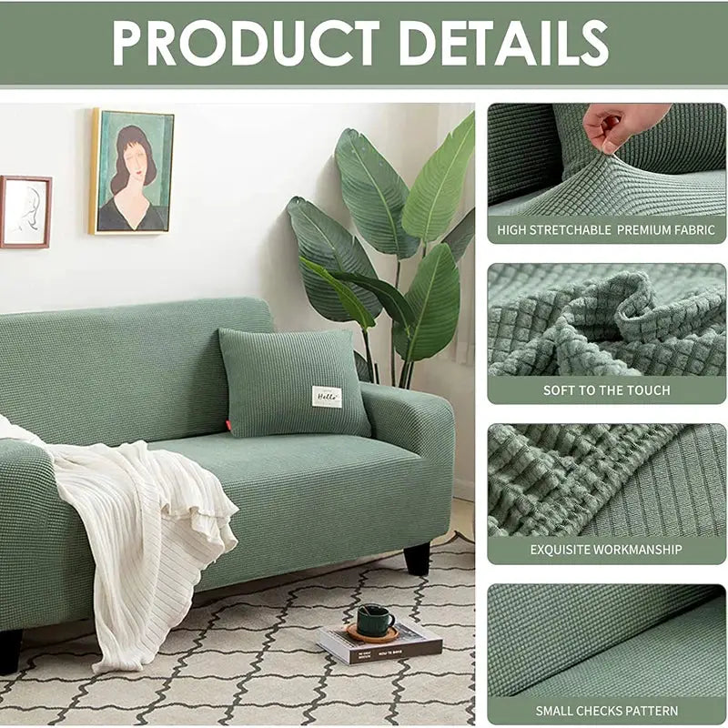 Sofa protector slipcover in sage green jacquard for L-shaped couch by Simples Market