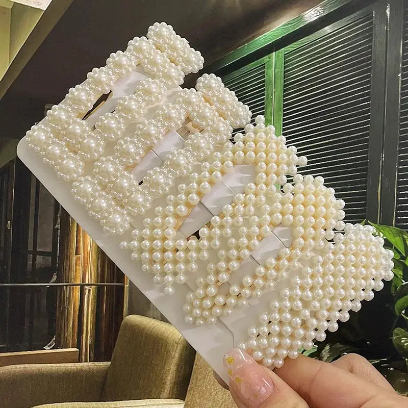 Korean Inspired Luxe Pearl Hair Clips With Geometric Alloy And Plastic Pins For Women Secure Fashion Accessory