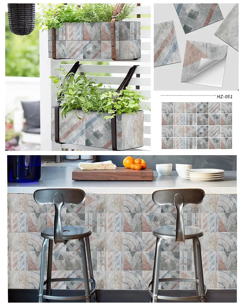 Simples Market 24pcs light color tile sticker set; waterproof self-adhesive wall decals with geometric patterns