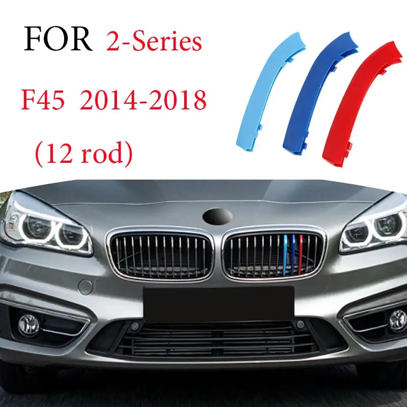 3Pcs BMW front grille trim strips with blue and red accents for BMW Series 1–8 by Simples Market