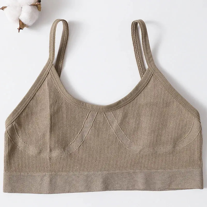 Seamless ribbed bralette by Simples Market, beige, wireless, no pads