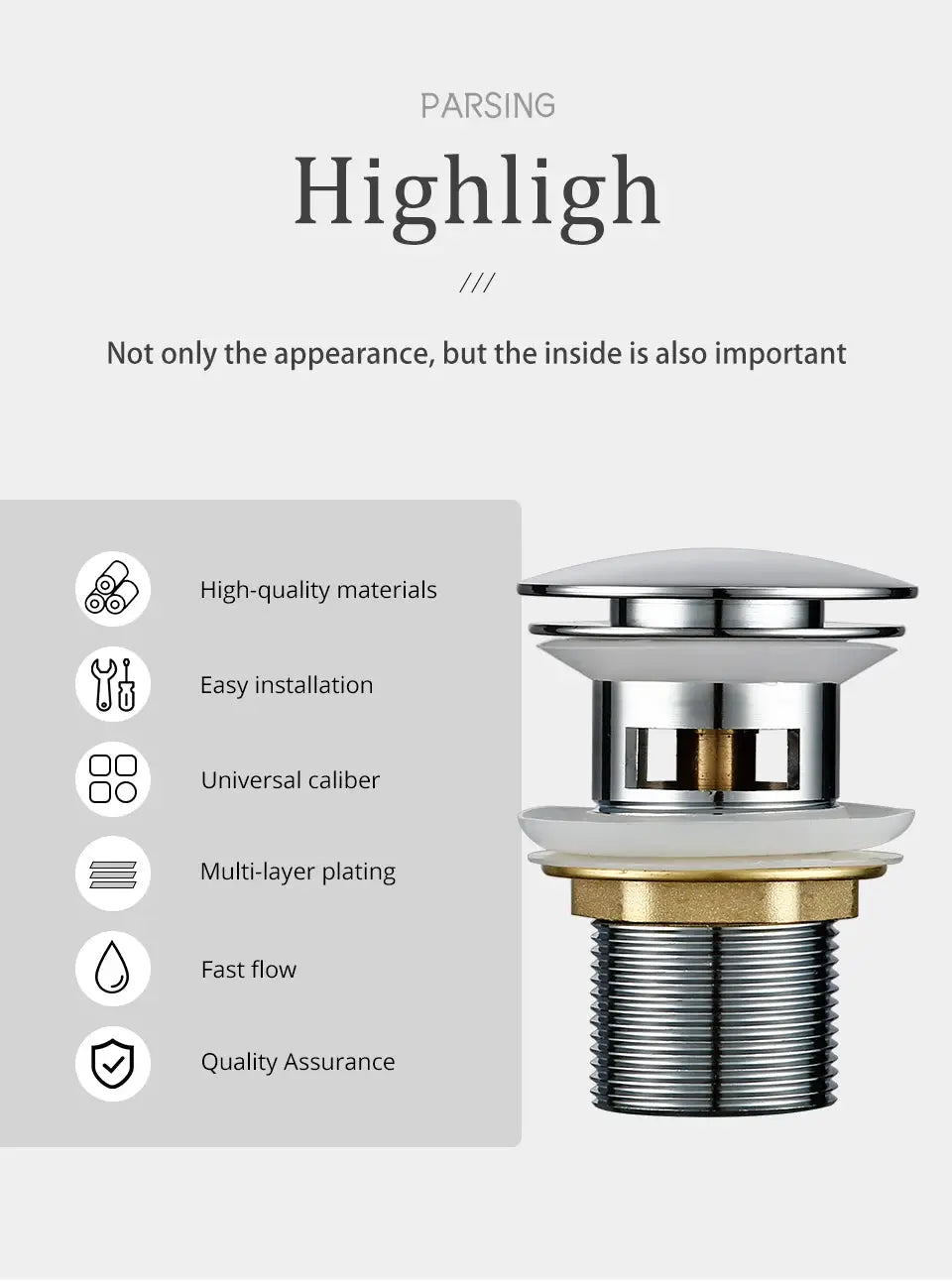 Bagnolux bathroom sink drain stopper, chrome pop-up drain for vessel sinks, universal fit by Simples Market
