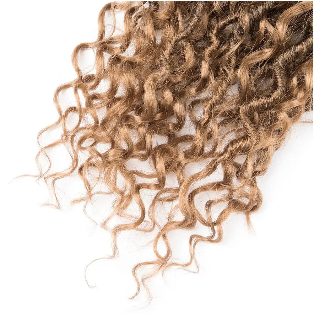 Goddess locs crochet hair extensions, Simples Market, curly faux locs in caramel-blonde ombre