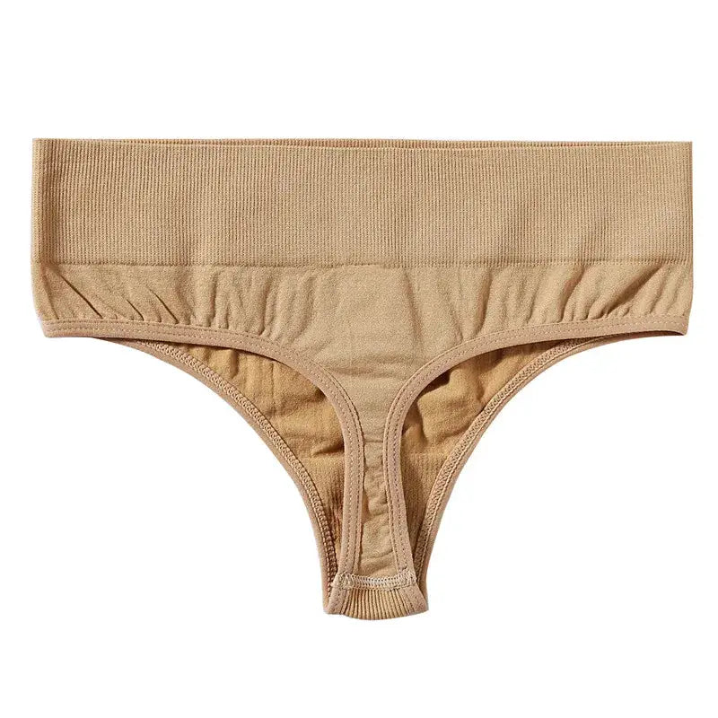 Beige high-waist bodyshaper thong underwear for women