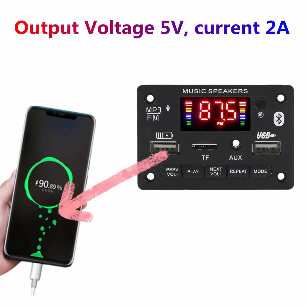 6V 12V Bluetooth MP3 Decoding Board Module Car USB MP3 Player With TF Card Slot USB FM Handsfree Microphone