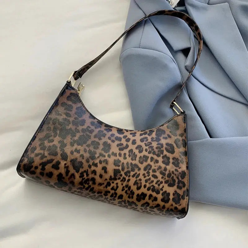 Leopard print shoulder bag PU leather, crescent-shaped women's handbag
