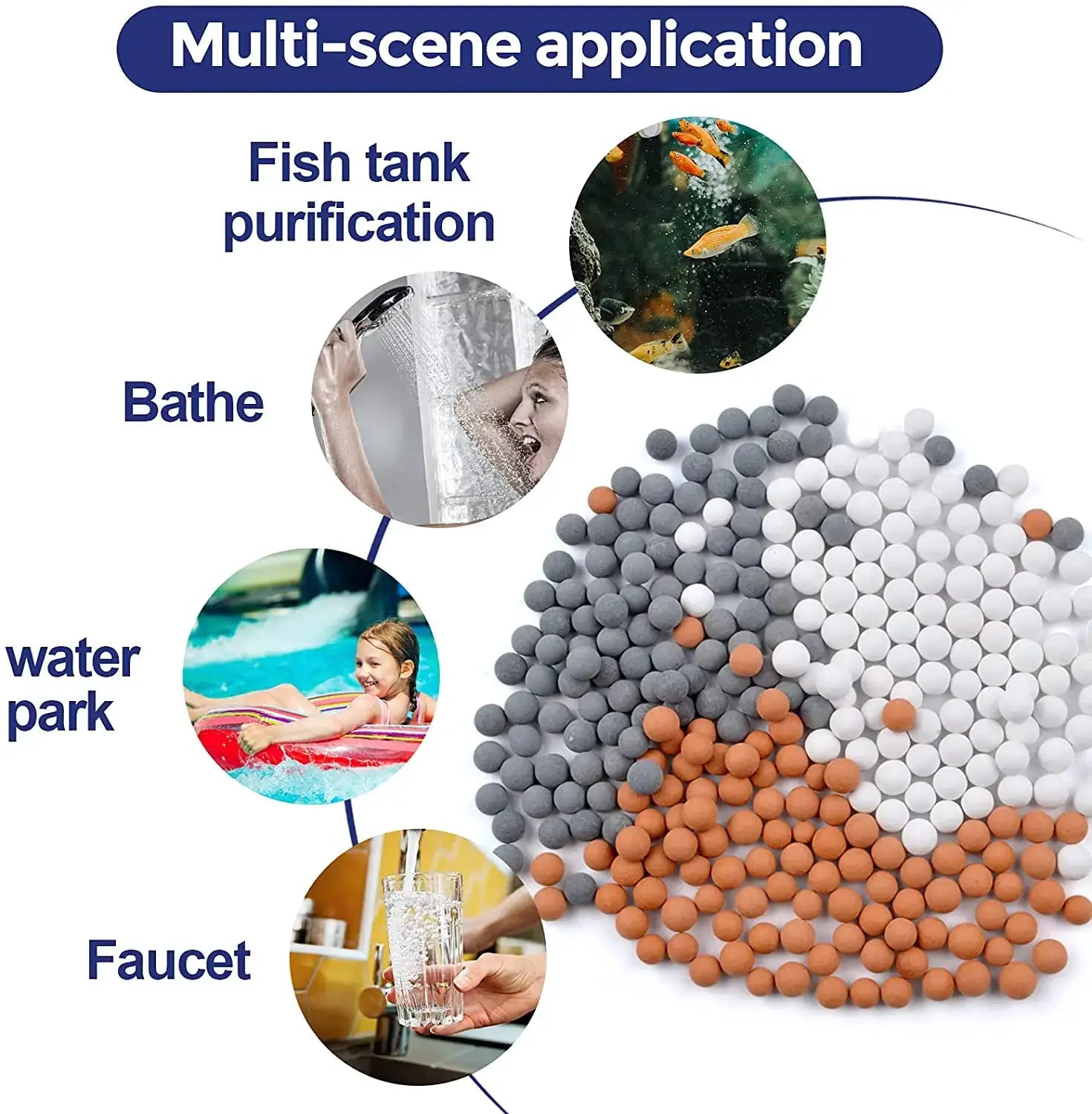 Simples Market shower head replacement beads filter with energy-ion ceramic mineral balls gray white orange